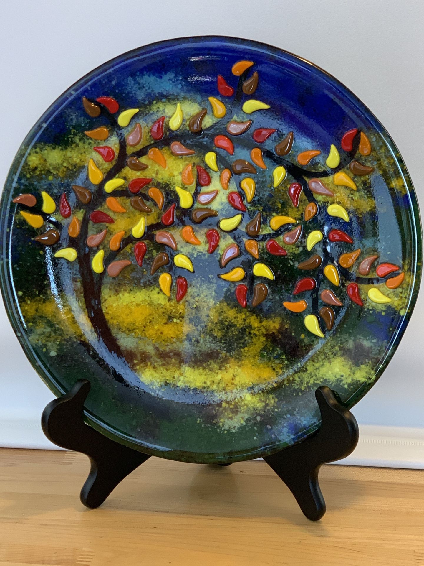 Autumn Tree Fused Glass Plate, Studio Art Glass
