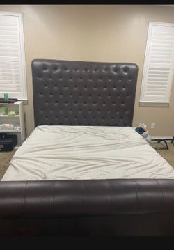 Brown Leather Bed Frame 