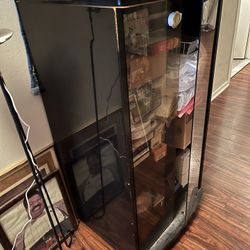 Black Media Cabinet Double Glass Doors