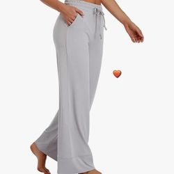 UEU Women's Wide Leg Yoga Pants Crop Drawstring Workout Comfy Lounge Pajama Joggers Sweat Pants with Pockets  Gray , Black, Navy Blue, NEW WITH TAG