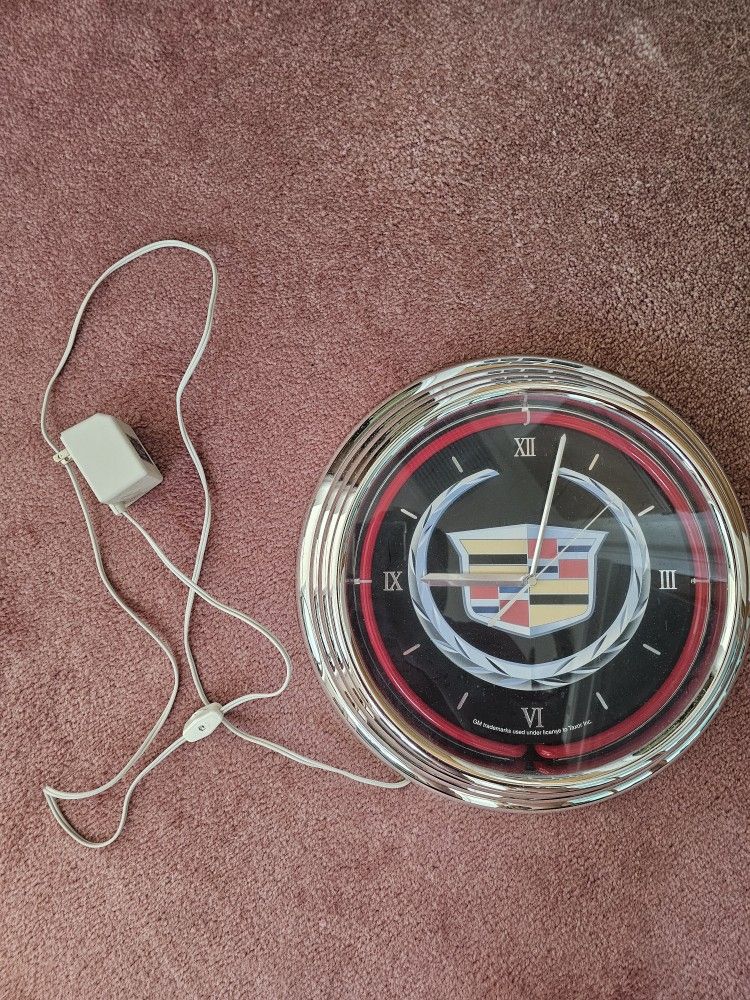 Cadillac Wall Clock With Red Neon