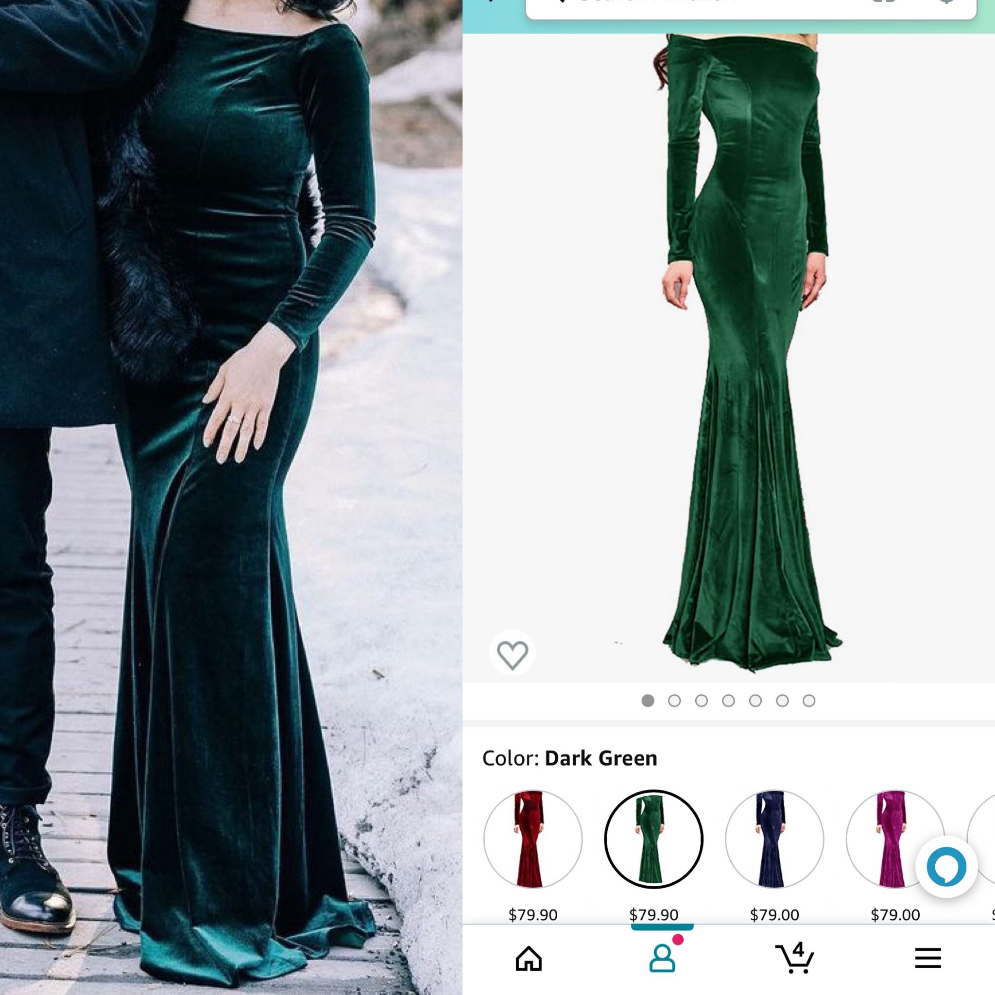 Dark Green Velvet Dress/Mermaid Gown (great for Christmas pictures)