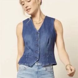 Evereve Women's Sierra Denim Button Front Vest XS Extra Small Retail $98