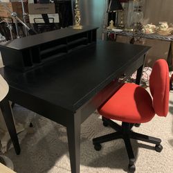Black Real Wood Desk w Drawer & Hutch