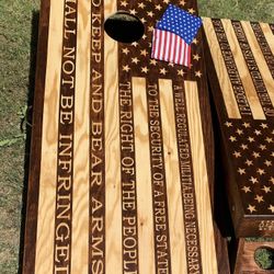 Custom US Flag Cornhole Boards/ Corn Hole Hand painted/ stained
