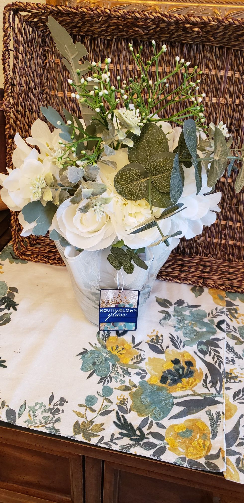 Silk Flower Bouquet and Glass Vase