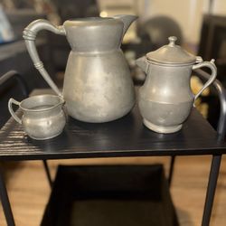 Vintage Pewter Pitcher and Creamer Set