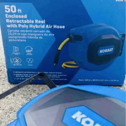 Kobalt Enclosed Retractable Reel w/ 3/8-in x 50-Ft Poly Hybrid Hose