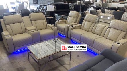 3pc Power Recliner sofa set New USB , Wireless charger , LED lights , Reading lights