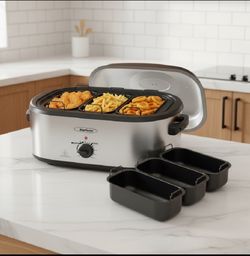 New Open Box Sunvivi 20QT Electric Roaster Oven W/ Removable 3-Bin Buffet Server