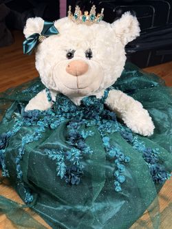 Teddy Bear in Emerald Green Dress with Crown – 16” Plush