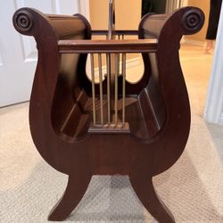 Vintage Lyre Harp, Mahogany, Antique art deco Magazine Holder