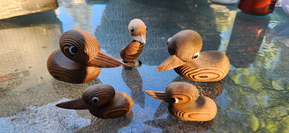 Family Of Ducks - Wood