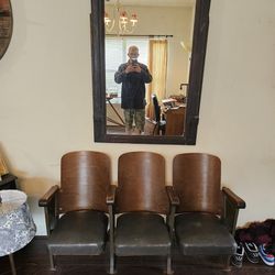 Antique Theater Seats And Mirror.