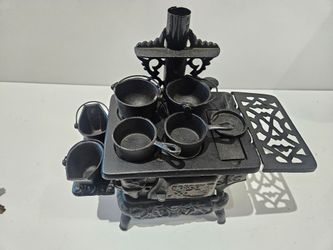 Miniature Cast Iron Wood Stove with Cookware