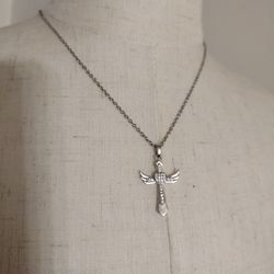 925 Sterling Silver Cubic Zirconia Angel Wings Cross