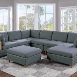 Brand New Grey Super Plush Modular Sectional Sofa w Ottoman 
