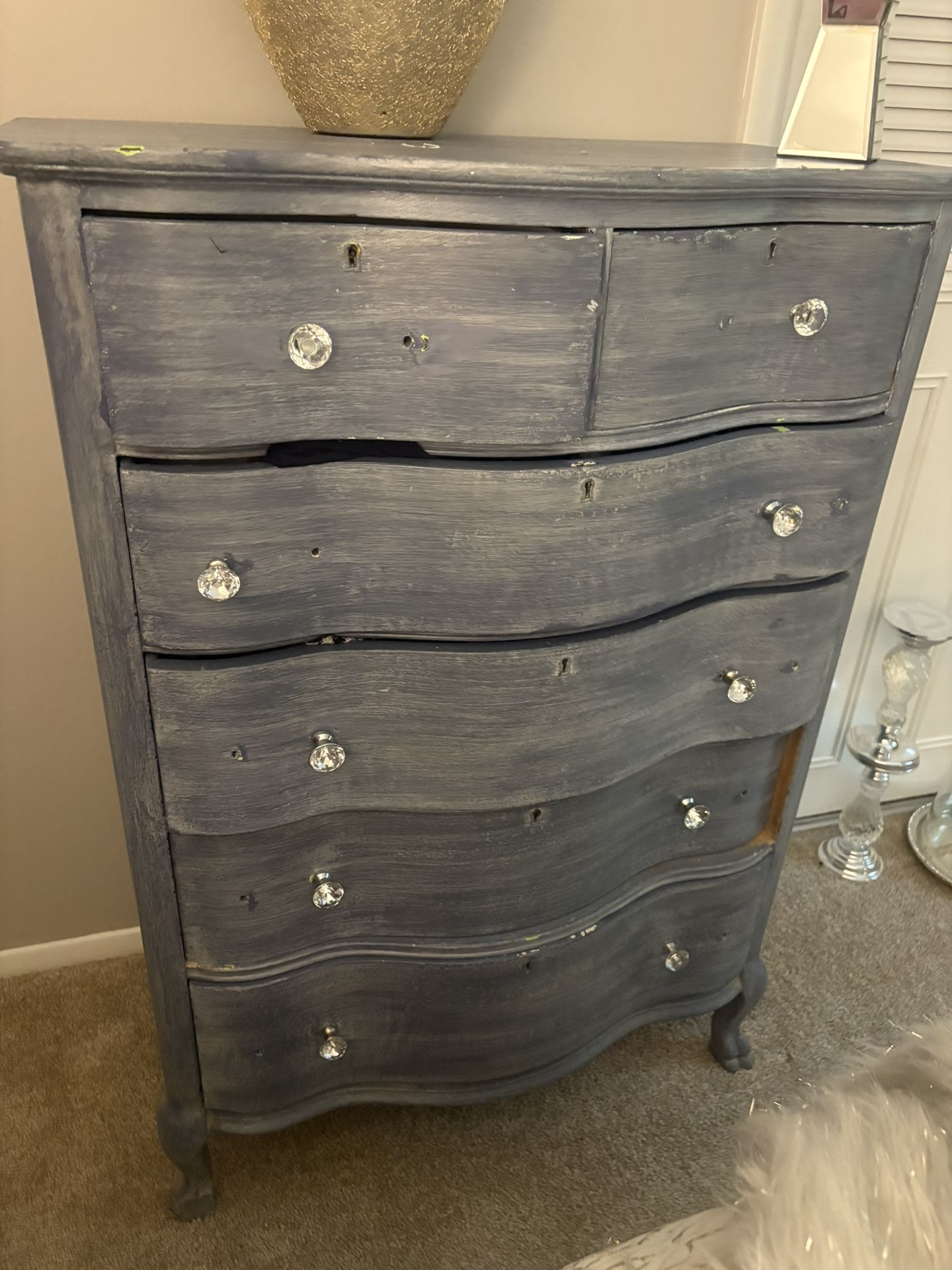 Blue Grey Dresser W/diamond Knobs