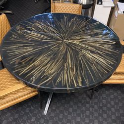 Round Sea Wood Dining Table With Glass Top