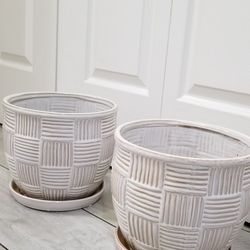 Cream White Ceramic Pot Planter With Drainage 10" W x 8.5" H ~ Good Condition ~ $20/Ea  