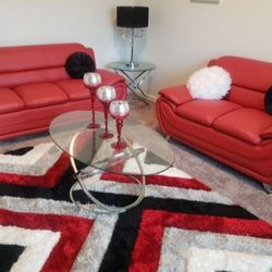 ***PRICE DROP*** Beautiful Red Faux Leather Sofa/ Loveseat