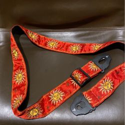 Levy's Leathers 2" Jacquard Weave Guitar Strap Sun Pattern Red & Black, Aged!