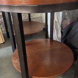 Set of 2 End Tables – Solid Wood & Metal – With Shelf 