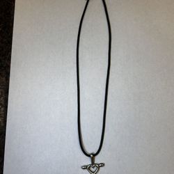 James Avery RETIRED Heart/cross Charm Leather Necklace 