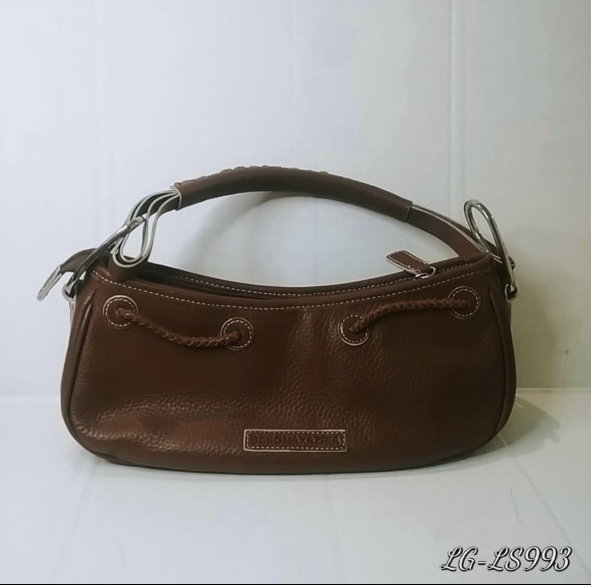 BCBG MAXAZRIA Brown Leather BOHO Zip Handle Clutch Shoulder Purse.