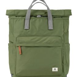 Ori London Green and Gray Backpack with Roll-Top Closure