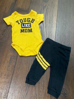 Boys yellow black shirt pants size 6/9 months tough like mom contact #11