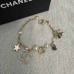 Light Gold CC Pearl Charm Bracelet