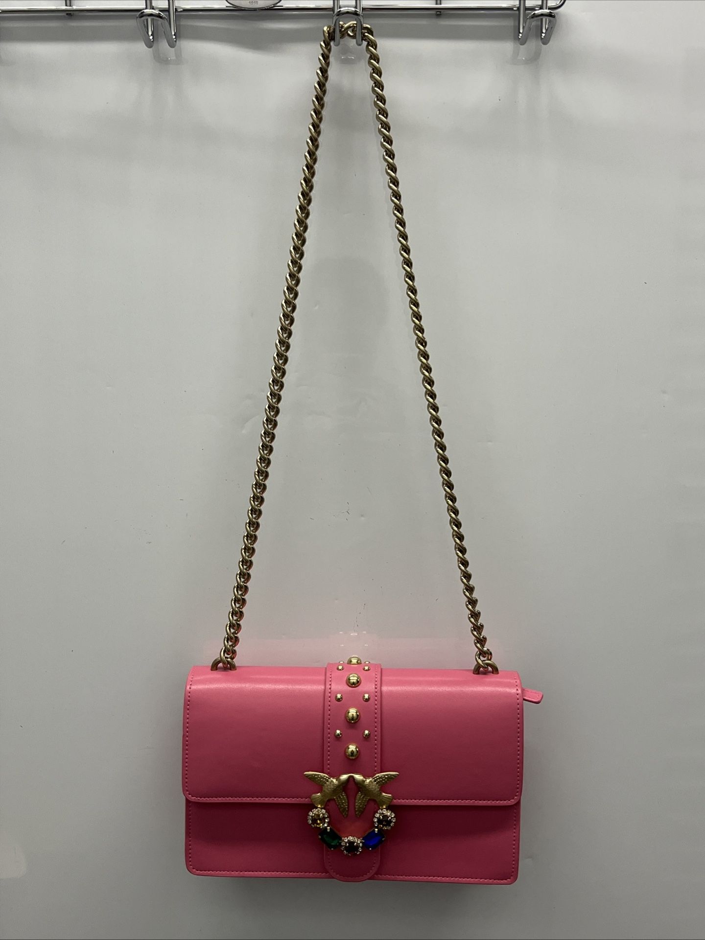 PINKO Love One Leather Gold Chain Shoulder Bag