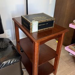 Solid Wood Wedge End Table – Corner Side Table with Shelves