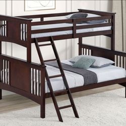 Brand New Espresso Twin Over Full Bunk Bed