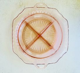 Pink Depression Glass 4-section Relish Dish With Handles