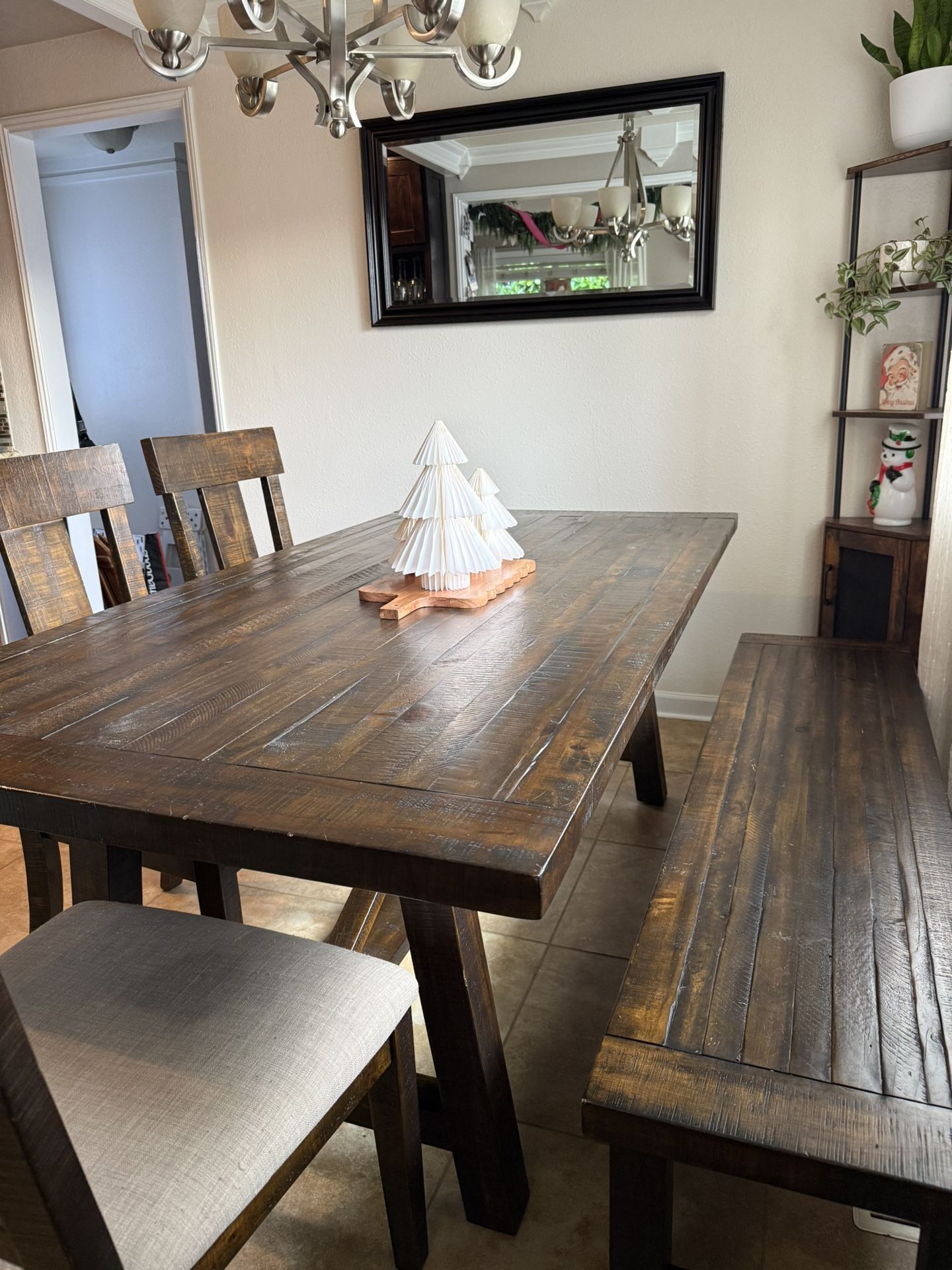 6-Piece Dark Wood Dining Table Set