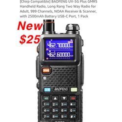 New Chirp Compatible] BAOFENG UV-5G Plus GMRS Handheld Radio, Long Rang Two Way Radio for Adult, 999 Channels, NOAA Receiver & Scanner, with 2500m$25
