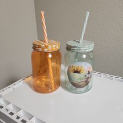 Poolside Beach Glass Drinking Jar With Straws And Lid