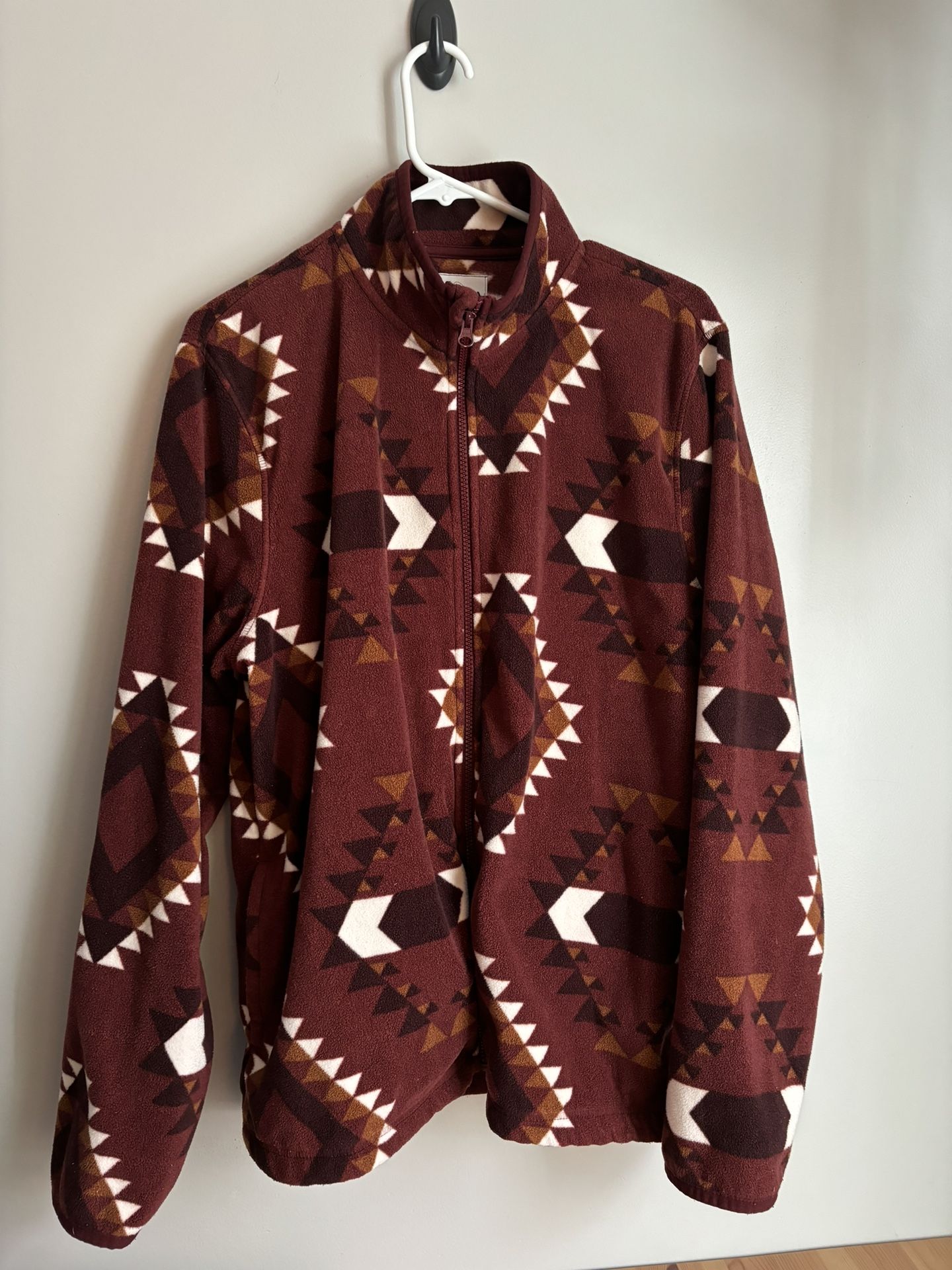 Sonoma Tribal Boho Fleece Jacket Women’s Size Large Cranberry Maroon Camping