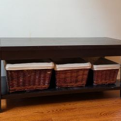 Wooden Coffee Table With Basket Set