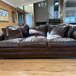RH original Lancaster three-seat leather sofa, chair, and ottoman set