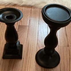 2 Black Candle Holders-8” & 10” Tall