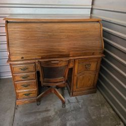 Late 1970 Early 1980 Roll Top Desk. Matching Table Roll Out Printer Table Early Computer Switch Board All Original And Lockable Key ONLY 2 OWERS EVER