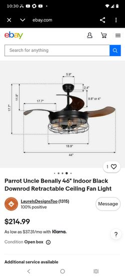 Parrot Uncle Benally 46" Retractable Ceiling Fan Light