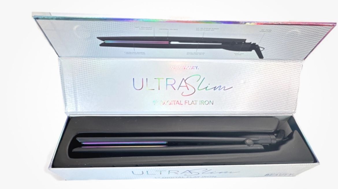 Cortex Beauty Ultra Slim 1" Digital Flat Iron LED Display Temp 450°F Black New