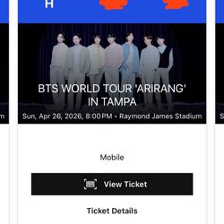 BTS Floor Tickets Tampa 4/26