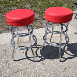 Set Of Two Red Bar Stools 