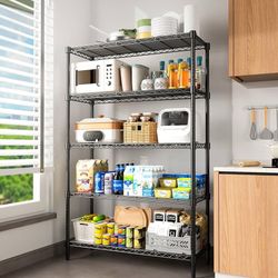 45" W Storage Shelves 5 Tier Wire Shelving, Adjustable Metal Shelving Unit with Shelf Liners, 1875LBS Heavy Duty Storage Rack for Garage Pantry Kitche