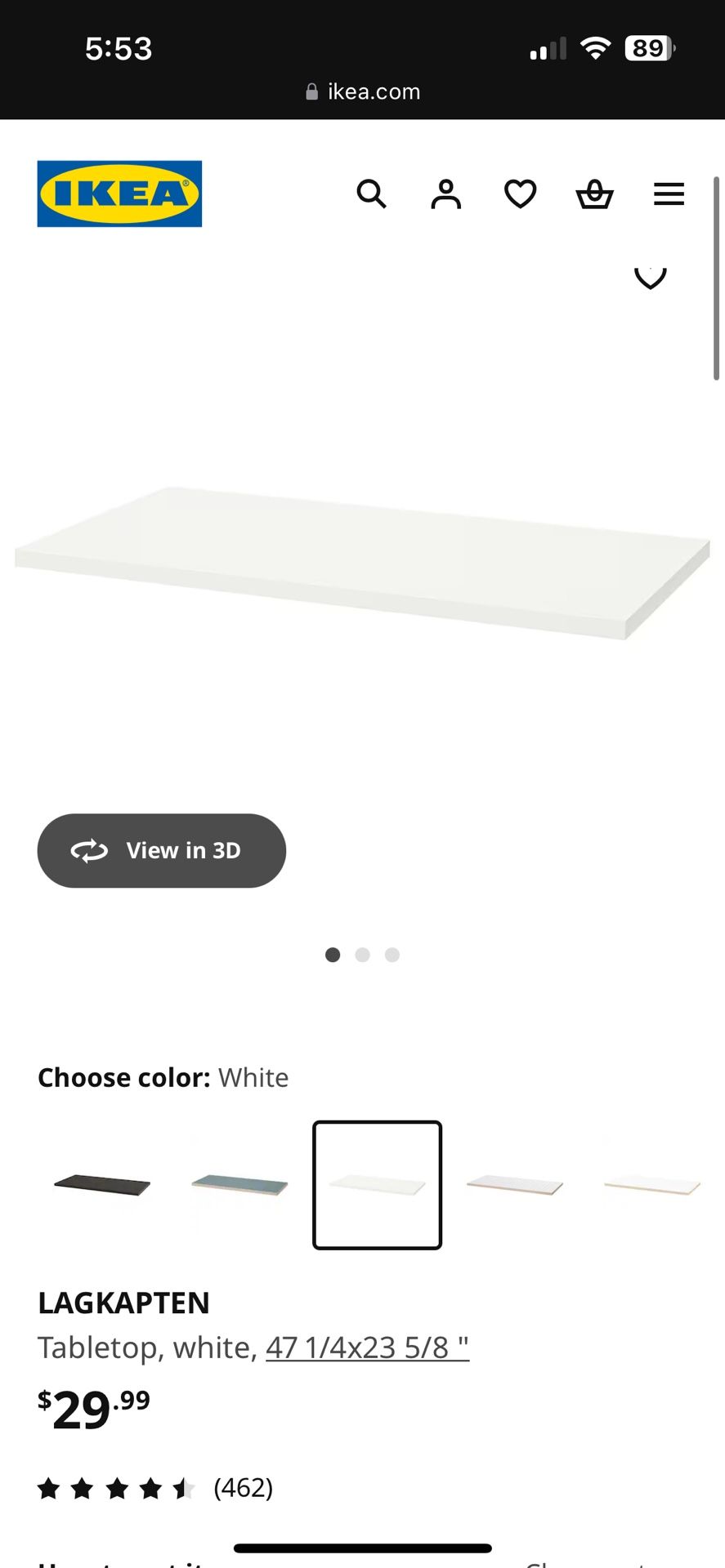 IKEA White Tabletop Desk 47inch